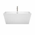 59 Inch Freestanding Bathtub in White, Floor Mounted Faucet, Drain, Trim in Nickel