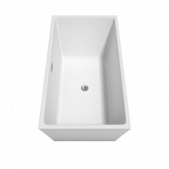 59 Inch Freestanding Bathtub in White, Floor Mounted Faucet, Drain, Trim in Nickel