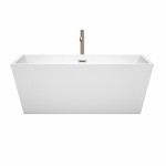 63 Inch Freestanding Bathtub in White, Floor Mounted Faucet, Drain, Trim in Nickel