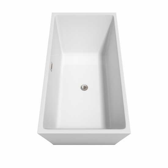 63 Inch Freestanding Bathtub in White, Floor Mounted Faucet, Drain, Trim in Nickel