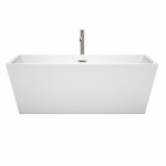 67 Inch Freestanding Bathtub in White, Floor Mounted Faucet, Drain, Trim in Nickel