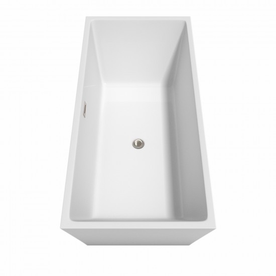 67 Inch Freestanding Bathtub in White, Floor Mounted Faucet, Drain, Trim in Nickel