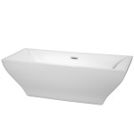 71 Inch Freestanding Bathtub in White, Brushed Nickel Drain and Overflow Trim