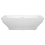 71 Inch Freestanding Bathtub in White, Brushed Nickel Drain and Overflow Trim