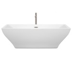 71 Inch Freestanding Bathtub in White, Floor Mounted Faucet, Drain, Trim in Nickel