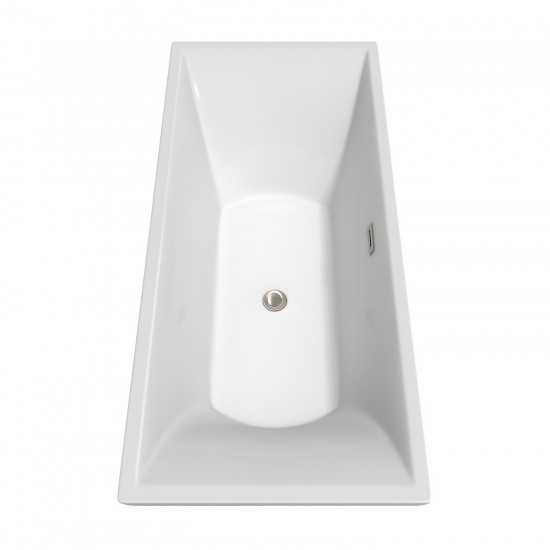 71 Inch Freestanding Bathtub in White, Floor Mounted Faucet, Drain, Trim in Nickel