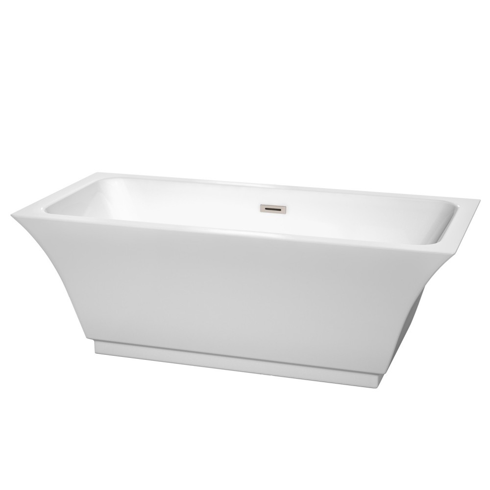 67 Inch Freestanding Bathtub in White, Brushed Nickel Drain and Overflow Trim 67 Inch Freestanding Bathtub in White, Brushed Nickel Drain and Overflow Trim