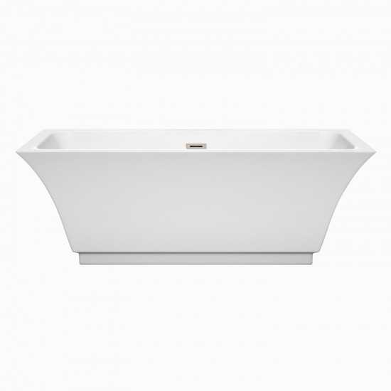 67 Inch Freestanding Bathtub in White, Brushed Nickel Drain and Overflow Trim