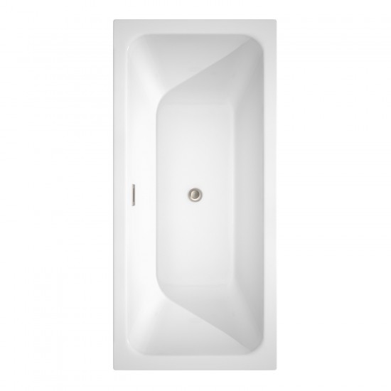 67 Inch Freestanding Bathtub in White, Brushed Nickel Drain and Overflow Trim