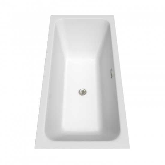 67 Inch Freestanding Bathtub in White, Brushed Nickel Drain and Overflow Trim