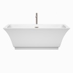 67 Inch Freestanding Bathtub in White, Floor Mounted Faucet, Drain, Trim in Nickel
