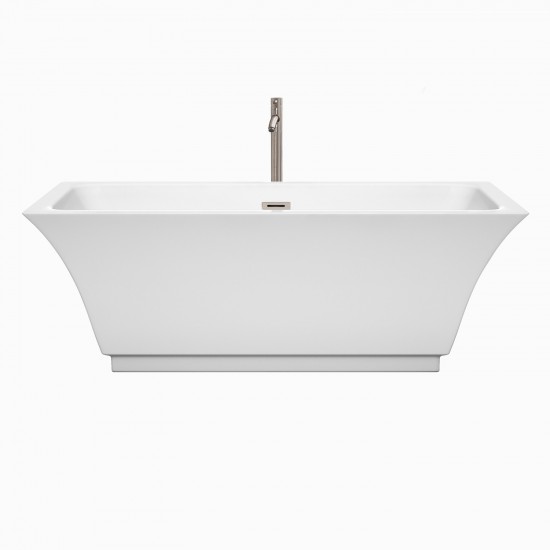 67 Inch Freestanding Bathtub in White, Floor Mounted Faucet, Drain, Trim in Nickel