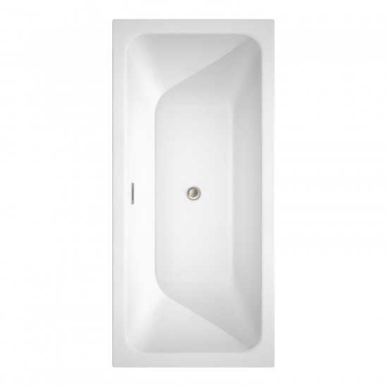 67 Inch Freestanding Bathtub in White, Floor Mounted Faucet, Drain, Trim in Nickel