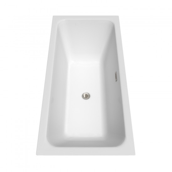 67 Inch Freestanding Bathtub in White, Floor Mounted Faucet, Drain, Trim in Nickel