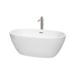 59 Inch Freestanding Bathtub in White, Floor Mounted Faucet, Drain, Trim in Nickel