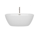 59 Inch Freestanding Bathtub in White, Floor Mounted Faucet, Drain, Trim in Nickel