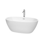 59 Inch Freestanding Bathtub in White, Floor Mounted Faucet, Drain, Trim in Chrome