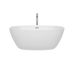 59 Inch Freestanding Bathtub in White, Floor Mounted Faucet, Drain, Trim in Chrome