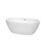 59 Inch Freestanding Bathtub in White, Brushed Nickel Drain and Overflow Trim