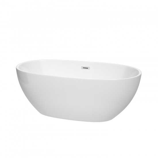 63 Inch Freestanding Bathtub in White, Polished Chrome Drain and Overflow Trim