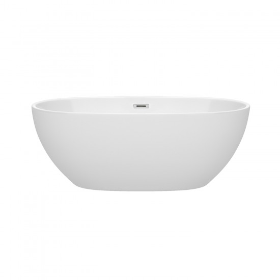 63 Inch Freestanding Bathtub in White, Polished Chrome Drain and Overflow Trim