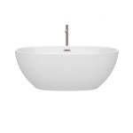 63 Inch Freestanding Bathtub in White, Floor Mounted Faucet, Drain, Trim in Nickel