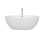 63 Inch Freestanding Bathtub in White, Floor Mounted Faucet, Drain, Trim in Chrome