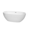 63 Inch Freestanding Bathtub in White, Brushed Nickel Drain and Overflow Trim