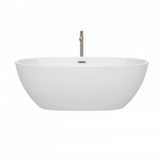 67 Inch Freestanding Bathtub in White, Floor Mounted Faucet, Drain, Trim in Nickel