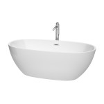 67 Inch Freestanding Bathtub in White, Floor Mounted Faucet, Drain, Trim in Chrome