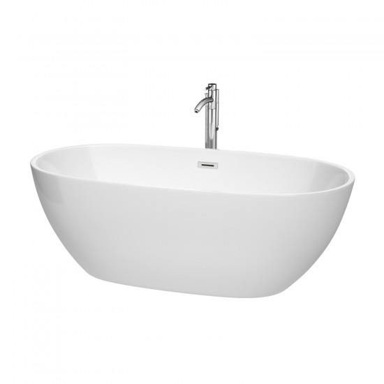 67 Inch Freestanding Bathtub in White, Floor Mounted Faucet, Drain, Trim in Chrome