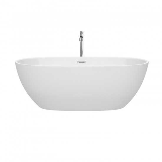 67 Inch Freestanding Bathtub in White, Floor Mounted Faucet, Drain, Trim in Chrome