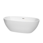 67 Inch Freestanding Bathtub in White, Brushed Nickel Drain and Overflow Trim