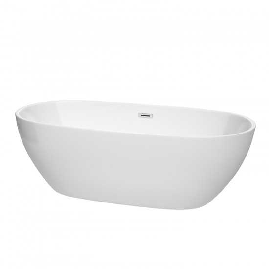 71 Inch Freestanding Bathtub in White, Polished Chrome Drain and Overflow Trim