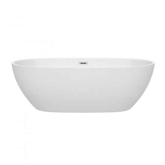 71 Inch Freestanding Bathtub in White, Polished Chrome Drain and Overflow Trim