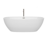 71 Inch Freestanding Bathtub in White, Floor Mounted Faucet, Drain, Trim in Nickel