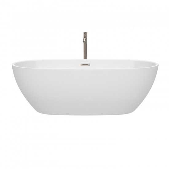 71 Inch Freestanding Bathtub in White, Floor Mounted Faucet, Drain, Trim in Nickel