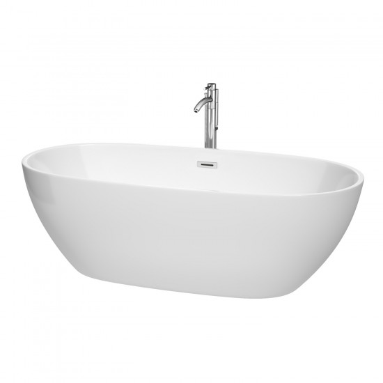 71 Inch Freestanding Bathtub in White, Floor Mounted Faucet, Drain, Trim in Chrome