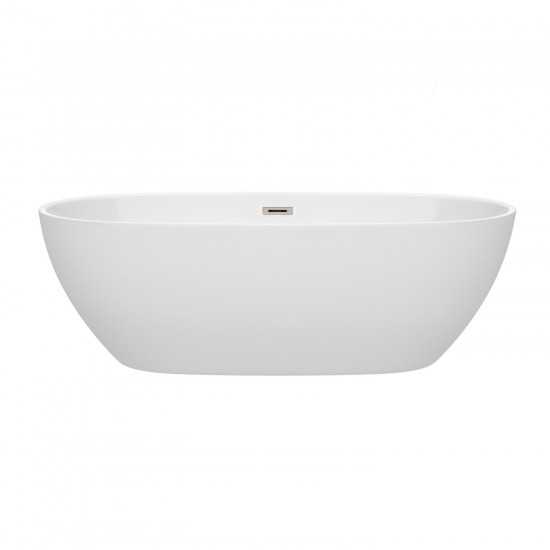 71 Inch Freestanding Bathtub in White, Brushed Nickel Drain and Overflow Trim