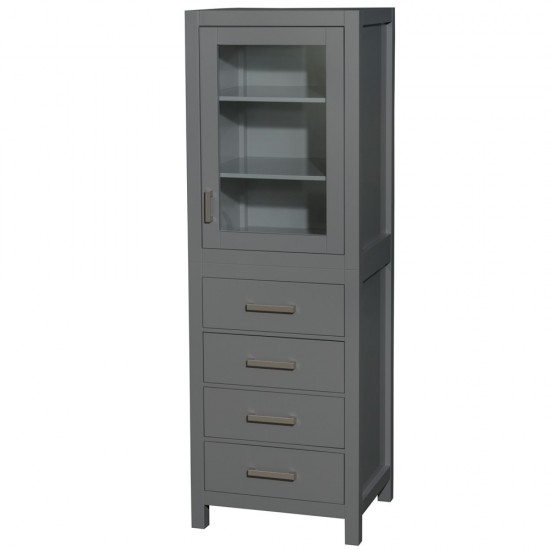24 Inch Linen Tower in Dark Gray, Shelved Cabinet Storage and 4 Drawers