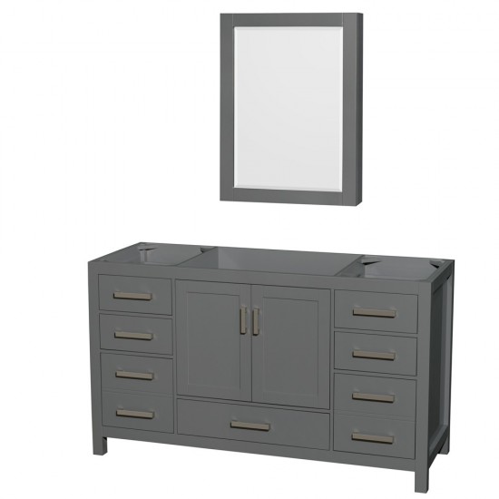 60 Inch Single Bathroom Vanity in Dark Gray, No Countertop, No Sink, Medicine Cabinet