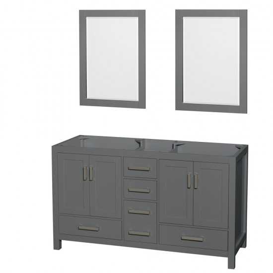 60 Inch Double Bathroom Vanity in Dark Gray, No Countertop, No Sinks, 24 Inch Mirrors