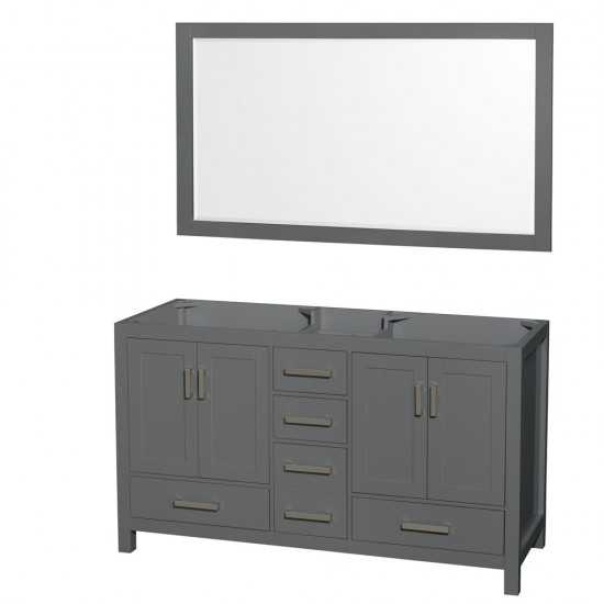 60 Inch Double Bathroom Vanity in Dark Gray, No Countertop, No Sinks, 58 Inch Mirror