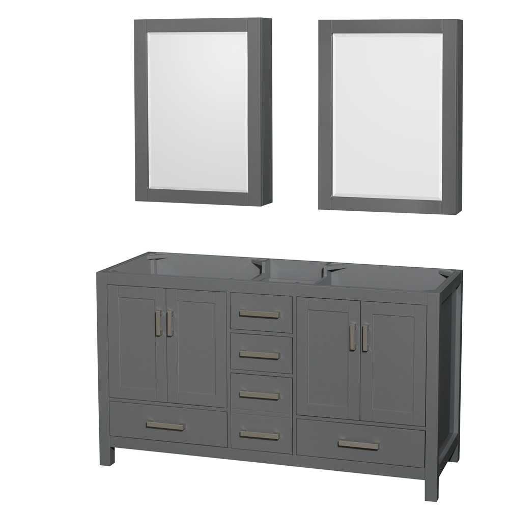 60 Inch Double Bathroom Vanity in Dark Gray, No Countertop, No Sinks, Medicine Cabinets