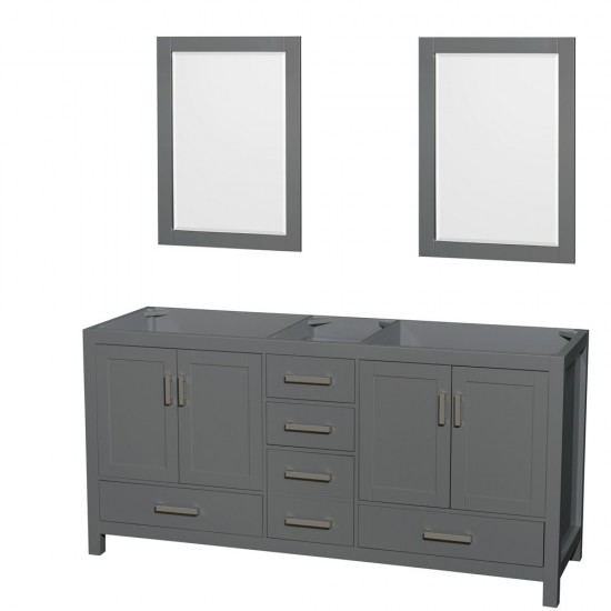 72 Inch Double Bathroom Vanity in Dark Gray, No Countertop, No Sink, 24 Inch Mirrors