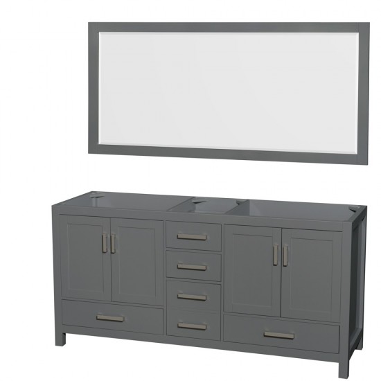 72 Inch Double Bathroom Vanity in Dark Gray, No Countertop, No Sink, 70 Inch Mirror