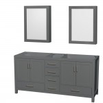 72 Inch Double Bathroom Vanity in Dark Gray, No Countertop, No Sink, Medicine Cabinets