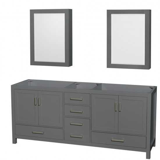 80 Inch Double Bathroom Vanity in Dark Gray, No Countertop, No Sink, Medicine Cabinets