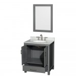 30 Inch Single Bathroom Vanity in Dark Gray, White Carrara Marble Countertop, Oval Sink, 24 Inch Mirror