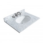 30 Inch Single Bathroom Vanity in Dark Gray, White Carrara Marble Countertop, Oval Sink, 24 Inch Mirror